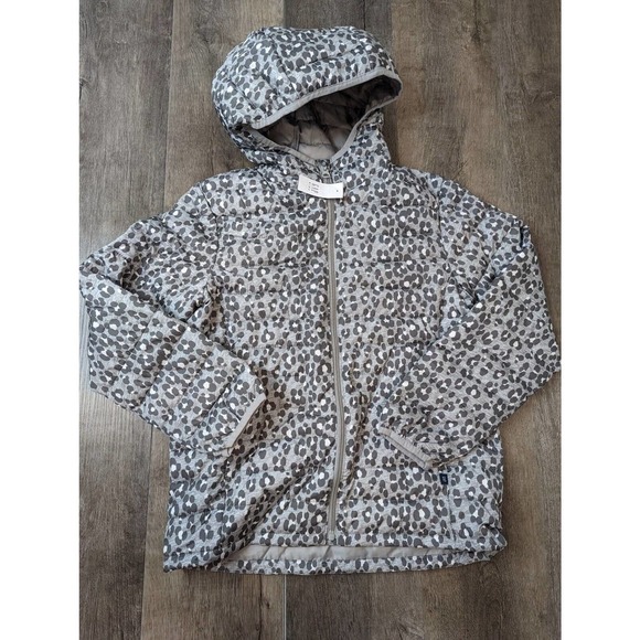 NWT Gap Kids Cheetah Cold Control Puffer Winter Coat Size XL Girls Gray
